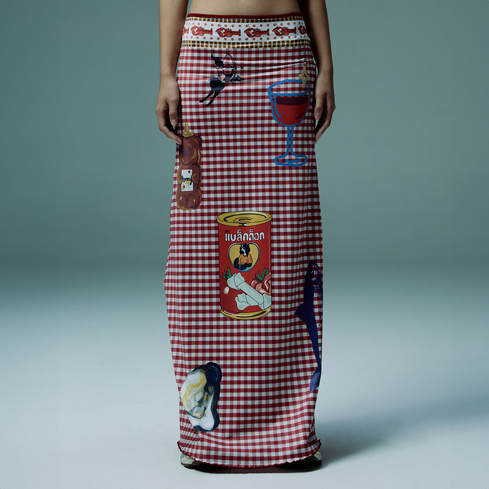 Fish check printed skirt