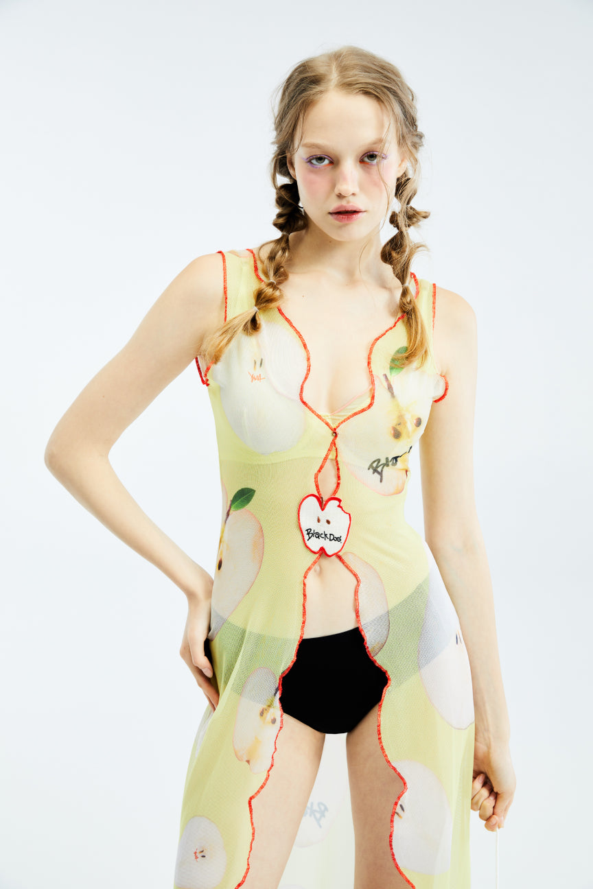 PRINTED MESH GOWN