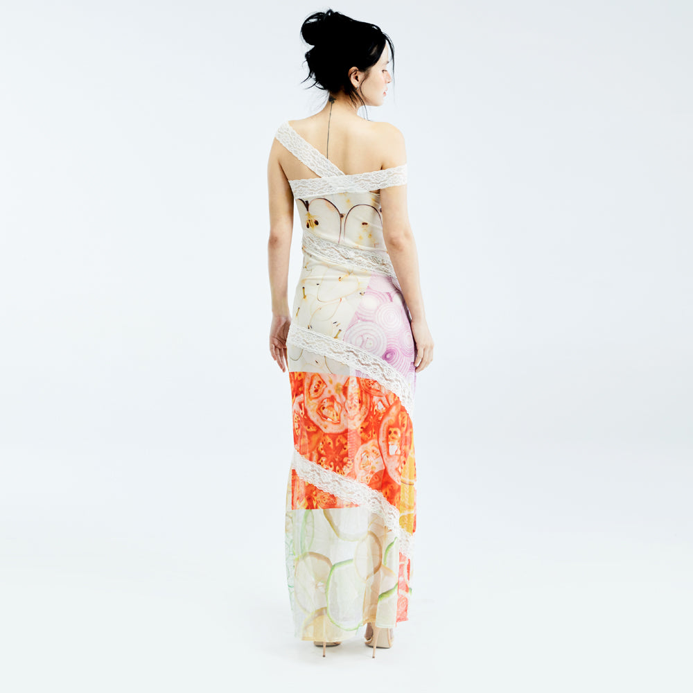 printed lace maxi dress