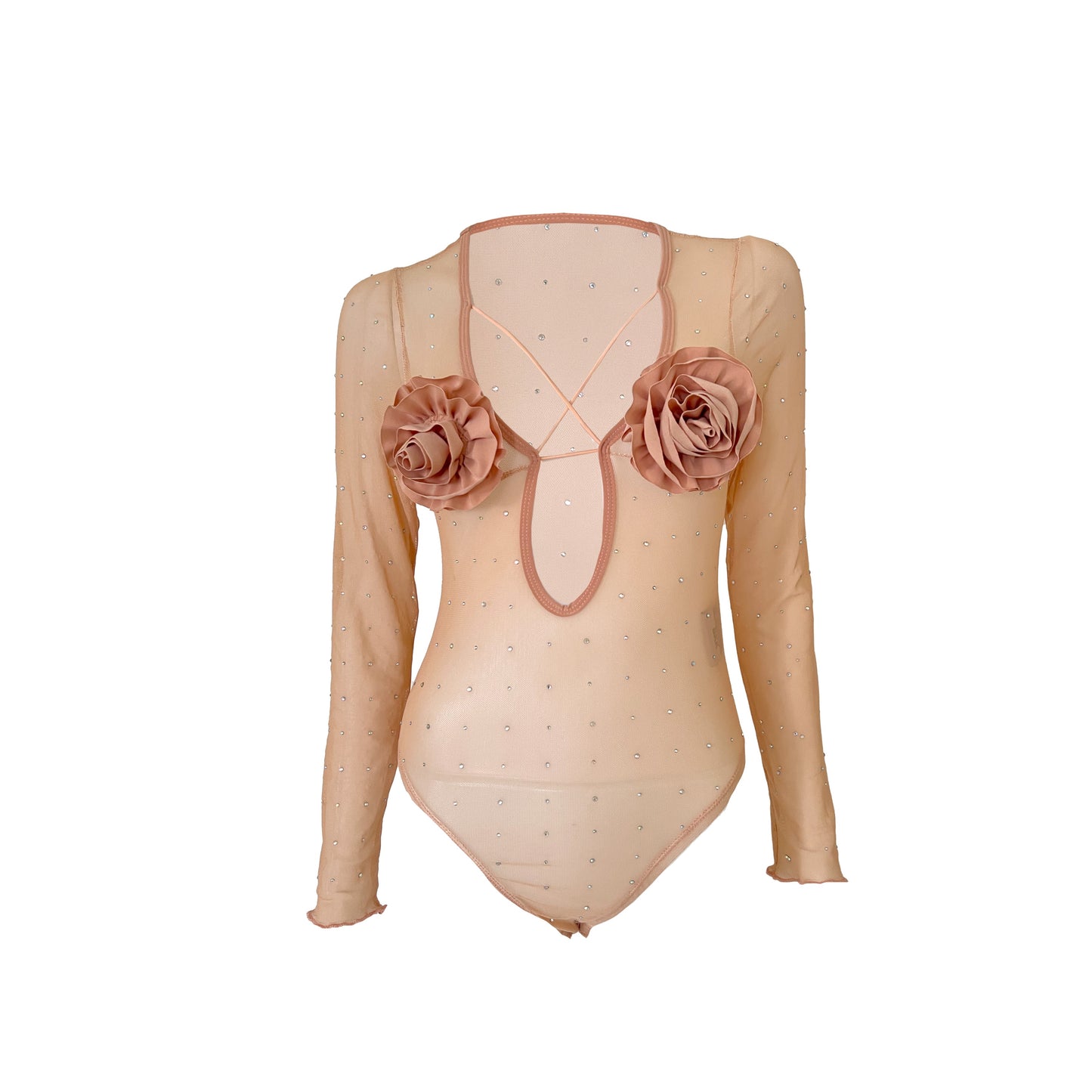 nude rhinestones roseless bodysuit