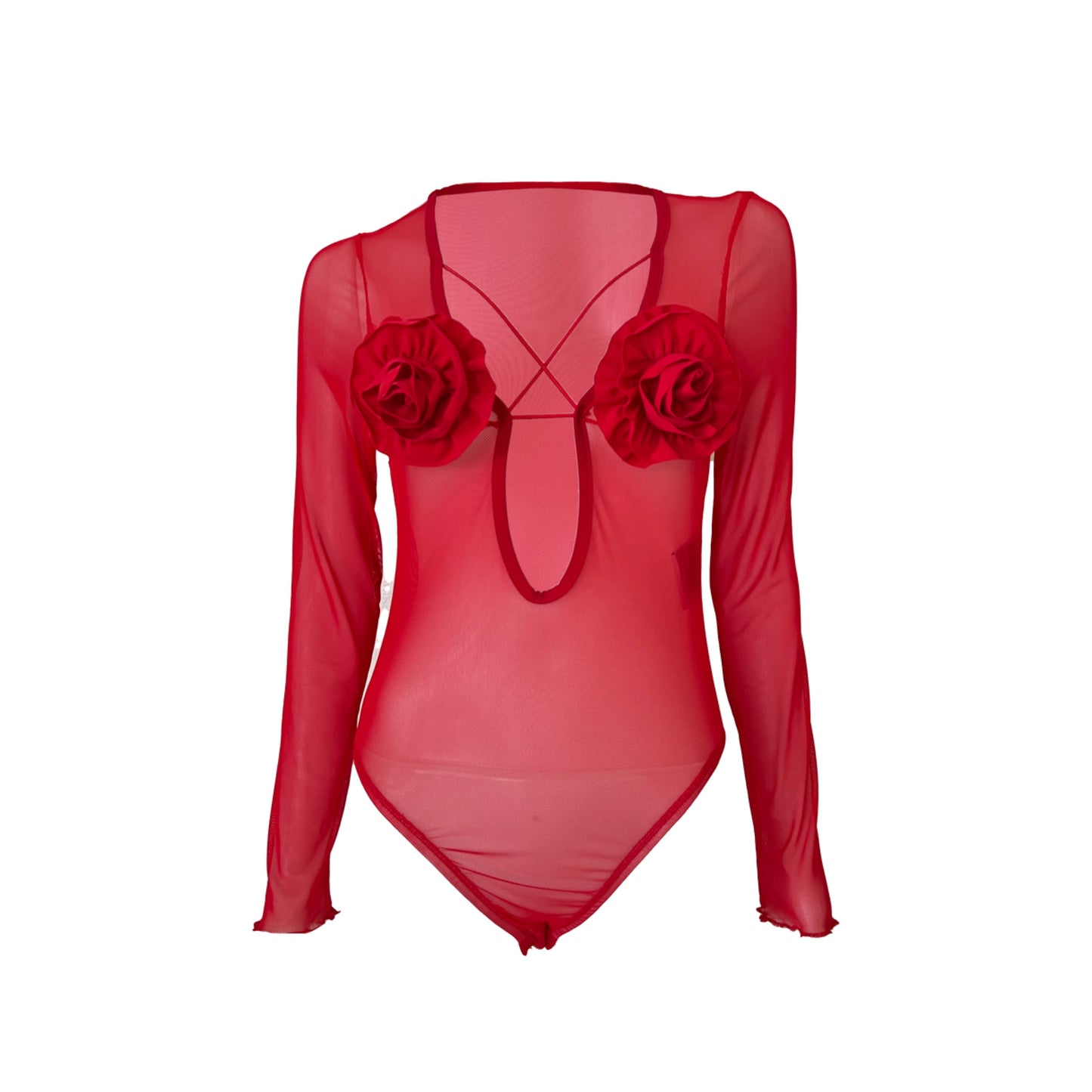 red roseless bodysuit